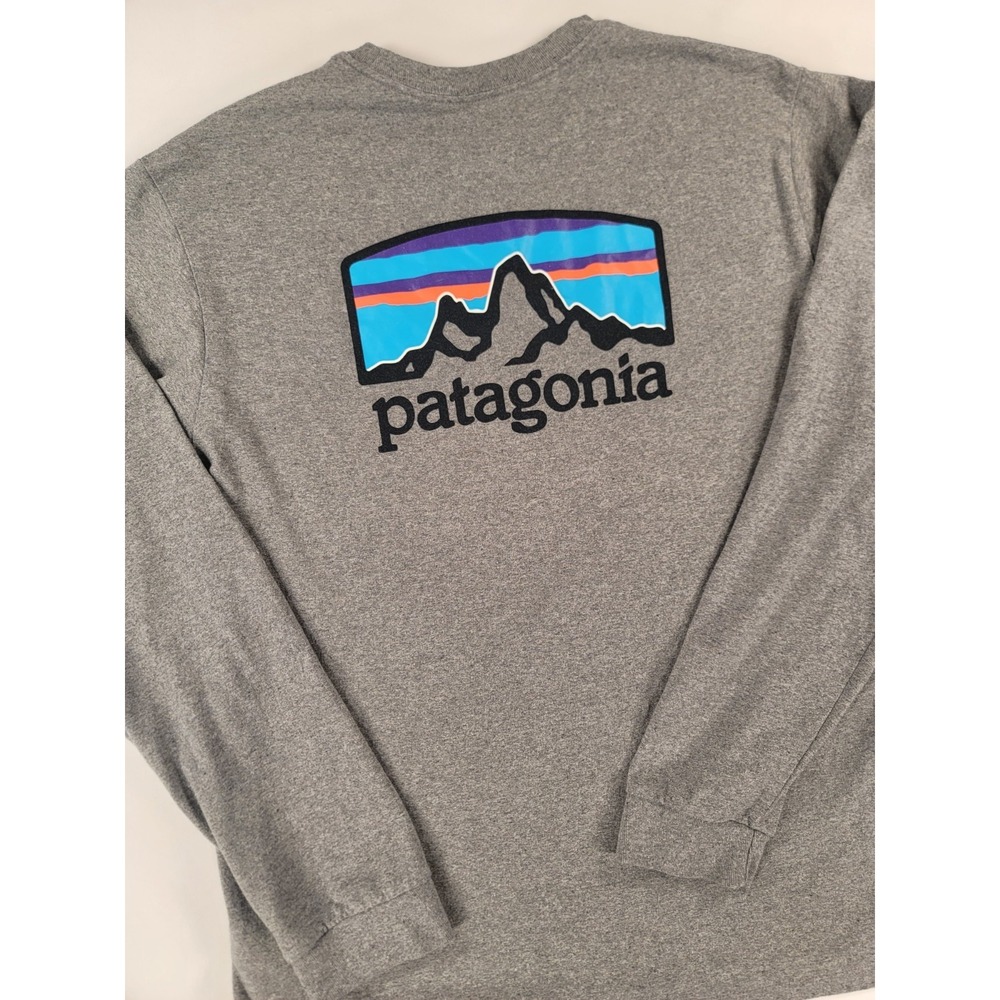 Patagonia Long Sleeve Graphic Logo Tee Gray Mens Medium Regular Fit